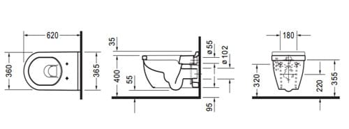 bản vẽ kỹ thuật Bồn cầu treo tường nắp êm Duravit 588.45.471