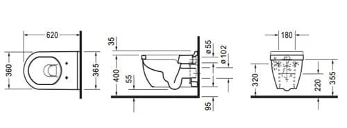 bản vẽ kỹ thuật Bồn cầu treo tường nắp êm Duravit 588.45.471