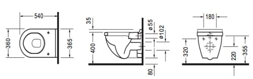 bản vẽ kỹ thuật Bồn cầu treo tường nắp êm Duravit 588.45.473