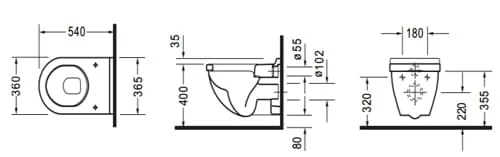 bản vẽ kỹ thuật Bồn cầu treo tường nắp êm Duravit 588.45.473
