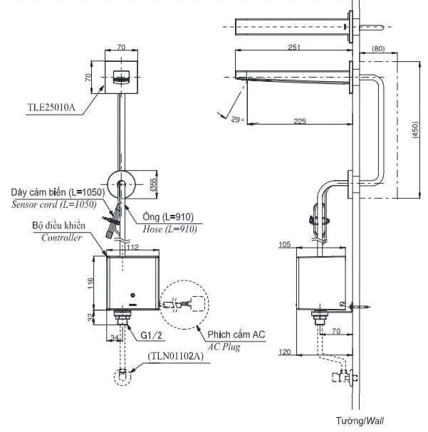voi-cam-ung-tu-dong-gan-tuong-toto-tle25010a