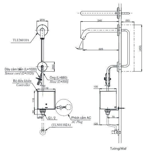 ban-ve-voi-cam-ung-tu-dong-gan-tuong-toto-tle26010a