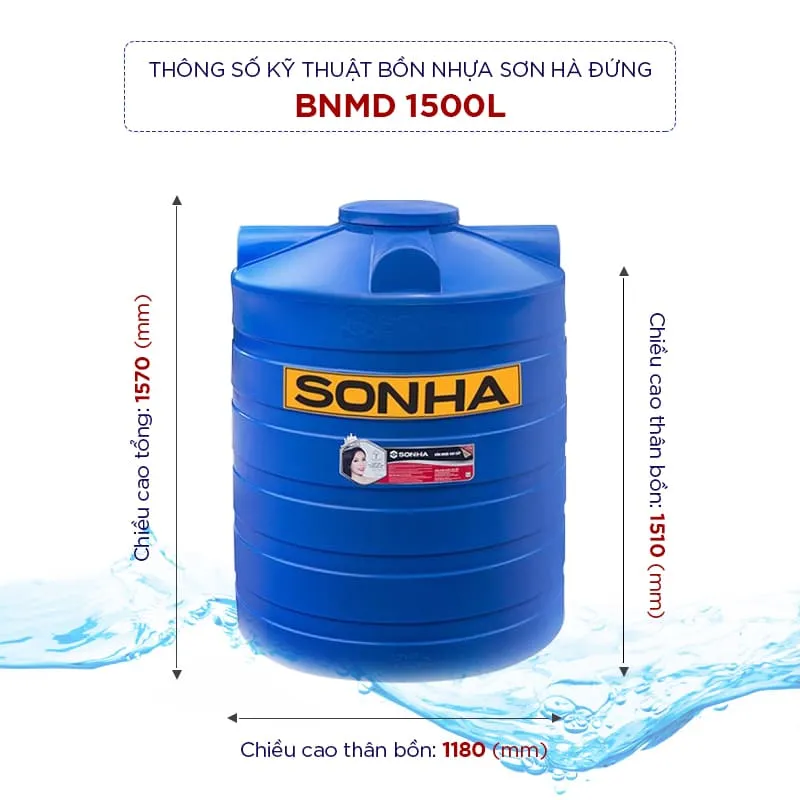 Kích thước bô nhựa Sơn Hà 1500l đứng