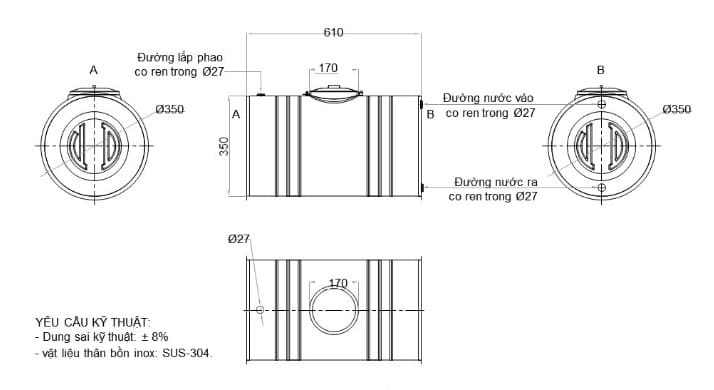Bản vẽ kỹ thuật bồn nước phụ Tân Á Đại Thành