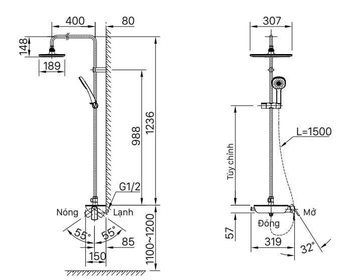 Bản vẽ kỹ thuật sen cây Inax BFV-615S-7C