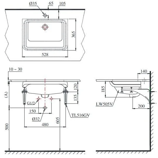 ban-ve-ky-thuat-chau-lavabo-toto-lt505t-am-ban