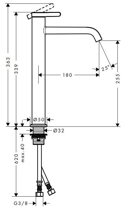 Bản vẽ vòi rửa lavabo Axor 48002000
