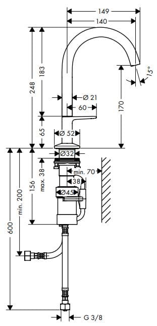 Bản vẽ vòi rửa lavabo Axor 48020950
