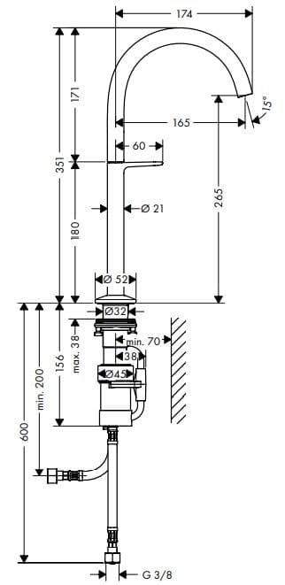 Bản vẽ vòi nước lavabo nóng lạnh Axor 48030340