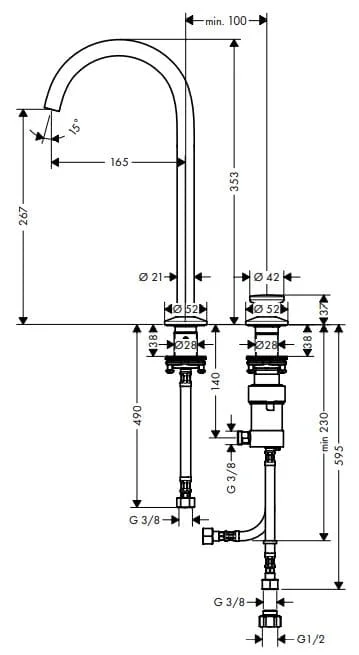 Bản vẽ vòi nước lavabo nóng lạnh Axor 48060950