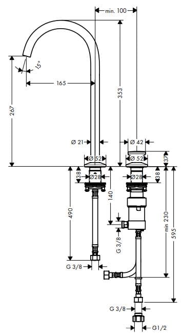 Bản vẽ vòi lavabo rửa mặt màu đen Axor 48060670