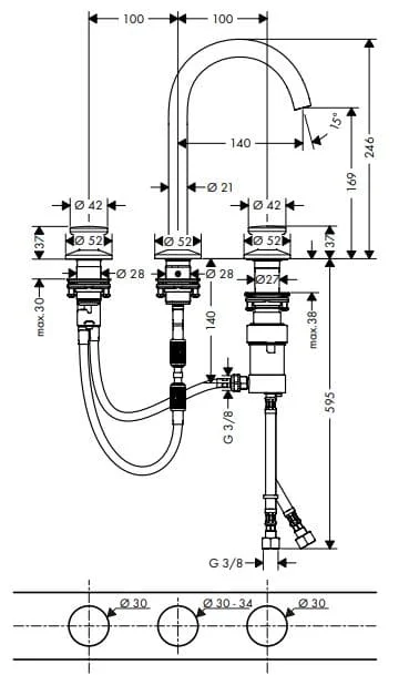 Bản vẽ vòi lavabo nóng lạnh Axor 48070830