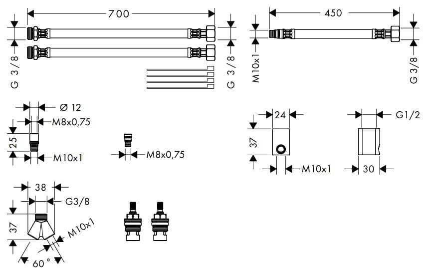 Dây cấp nước vòi rửa mặt Axor 38959000