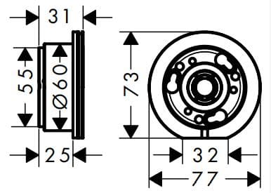 Bản vẽ chụp chân bắt vòi rửa mặt Axor 13609000