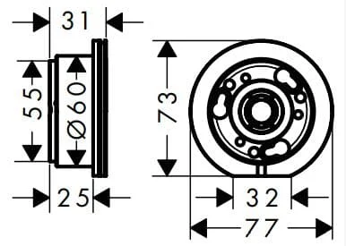 Bản vẽ chụp chân bắt vòi rửa mặt Axor 13609000