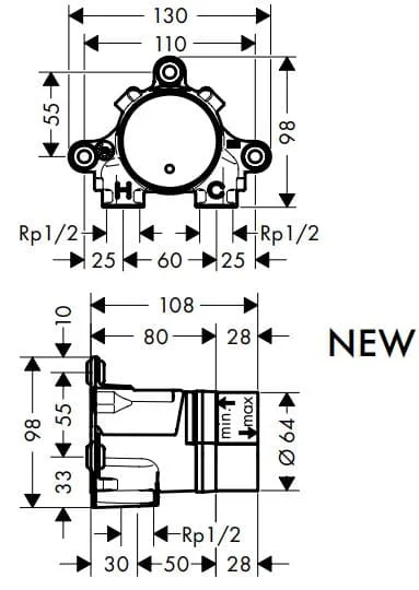 Bản vẽ chân bắt vòi rửa mặt Axor 13625180