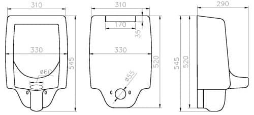 Bản vẽ tiểu nam Ceravi CU403