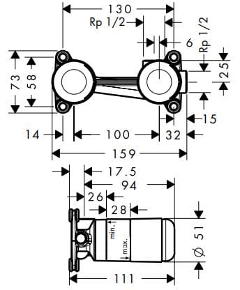 Bản vẽ chân bắt vòi rửa mặt Axor 13623180
