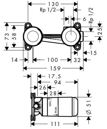 Chân bắt vòi lavabo âm tường Axor 13623180