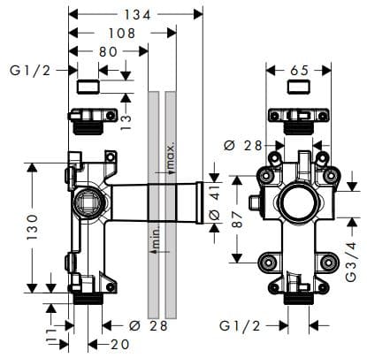 Bản vẽ chân bắt sen vòi âm tường Axor 45770180