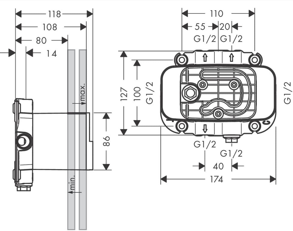 Bản vẽ chân bắt vòi rửa mặt Axor 45790000