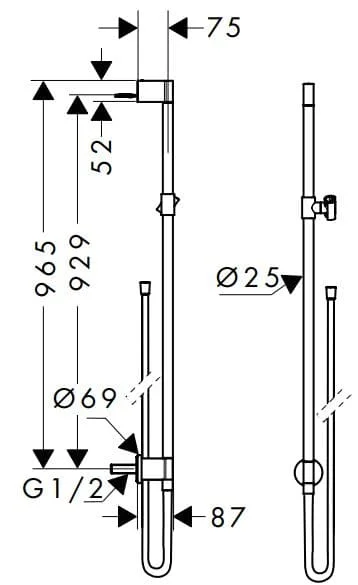 Bản vẽ cần trượt sen tắm Axor 48792260
