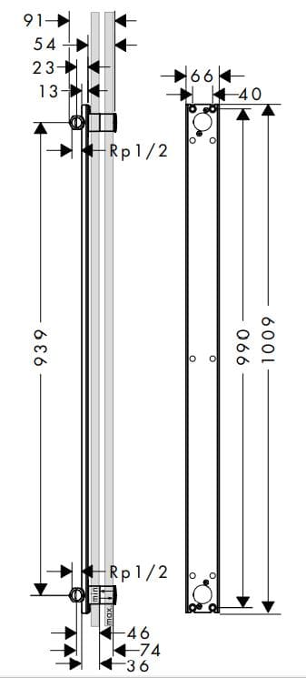Bản vẽ thanh cố định âm tường Axor 48798180