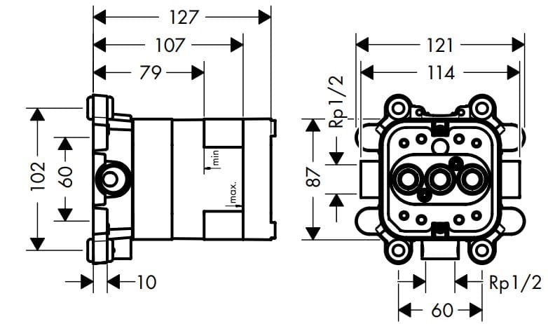 Bản vẽ chân bắt cần bát sen âm tường Axor 35361180