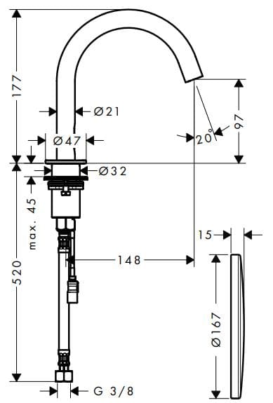 Bản vẽ vòi rửa cảm ứng lavabo Axor 38010000
