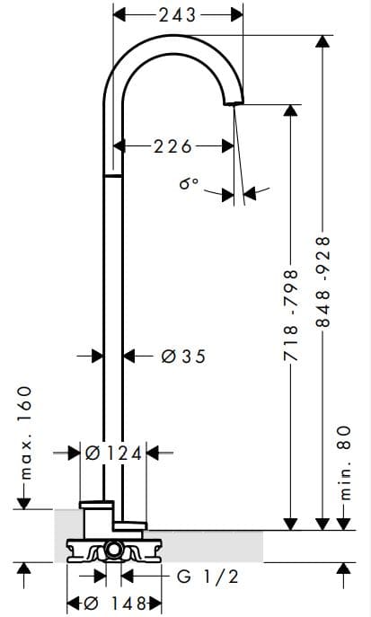 Bản vẽ vòi bồn tắm đặt sàn Axor 38412340