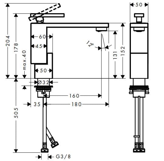 Bản vẽ vòi lavabo Axor 46010990