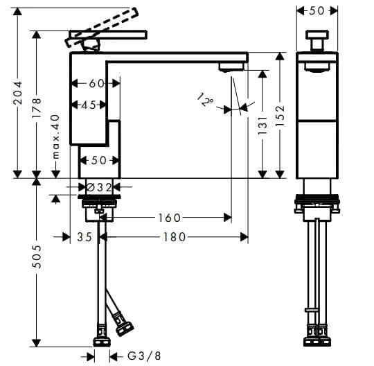 Bản vẽ vòi lavabo Axor 46010990