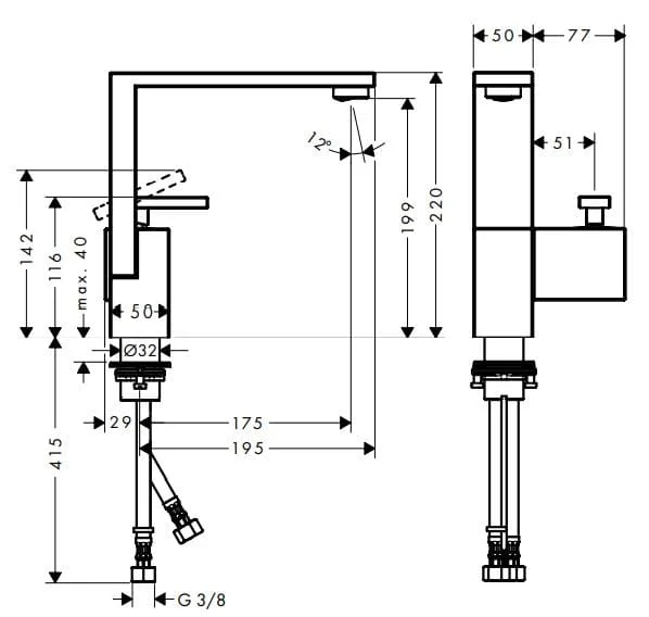 Bản vẽ vòi nước bồn rửa Axor 46020300