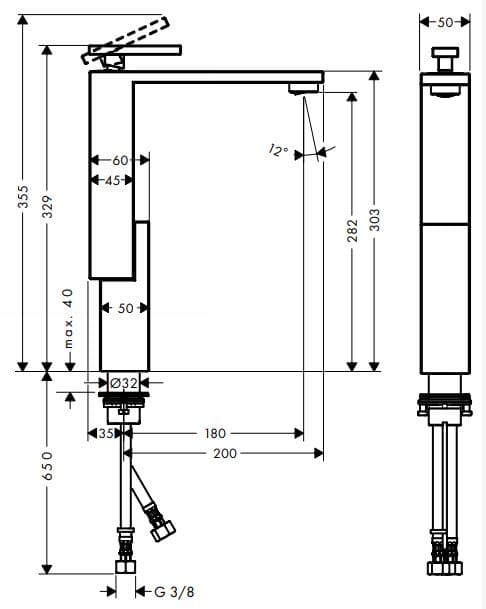 Bản vẽ vòi nước bồn rửa Axor 46030300