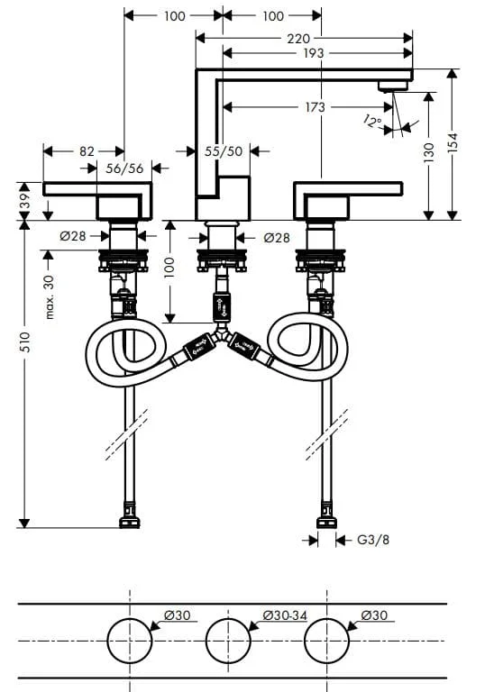 Bản vẽ vòi nước bồn rửa Axor 46050330