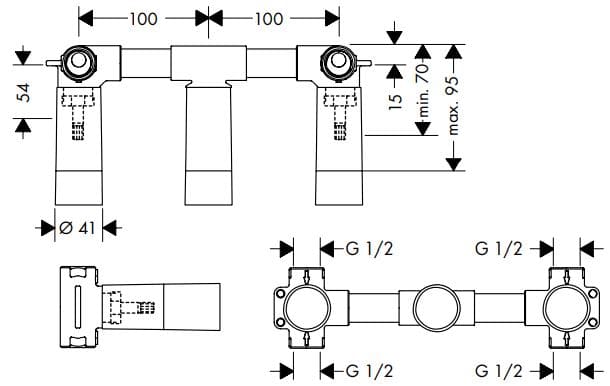 Bản vẽ chân bắt sen vòi âm tường Axor 10303180