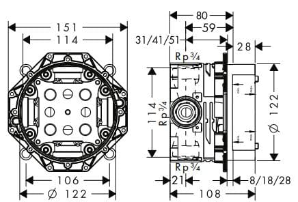 Bản vẽ chân bắt sen âm tường Axor 01700180