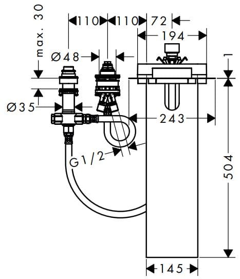 Bản vẽ chân vòi bồn tắm Axor 15487180