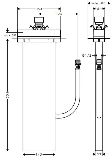 Bản vẽ chân vòi bồn tắm Axor 15490180