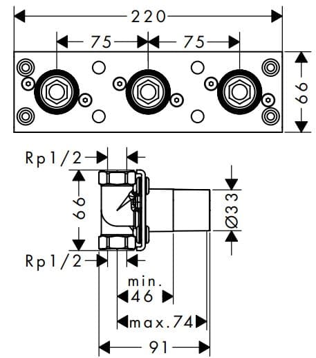 Bản vẽ chân sen âm tường Axor 45442180
