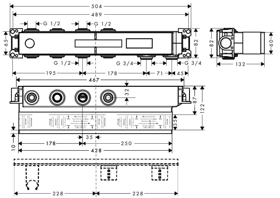 Bản vẽ chân bắt sen tắm nóng lạnh Axor 18310180