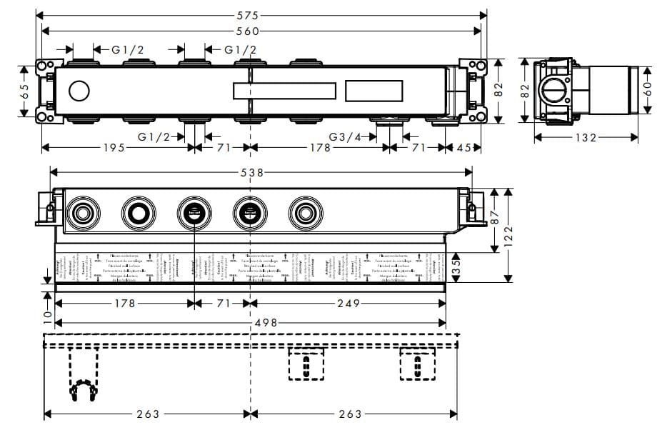 Bản vẽ chân bắt sen tắm nóng lạnh Axor 18311180