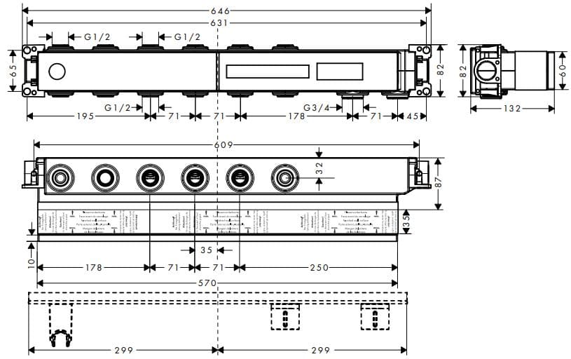 Bản vẽ chân bắt sen tắm nóng lạnh Axor 18312180