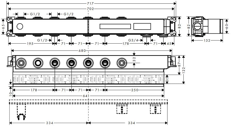 Bản vẽ chân bắt sen tắm nóng lạnh Axor 18313180