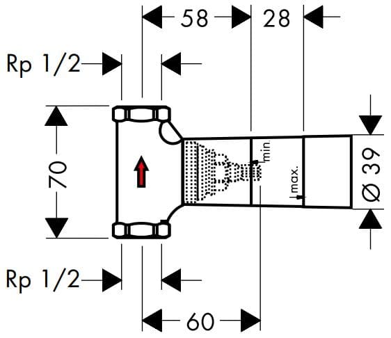 Bản vẽ chân bắt sen tắm nóng lạnh Axor 16973180