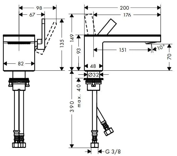 Bản vẽ vòi nước bồn rửa Axor 47010600