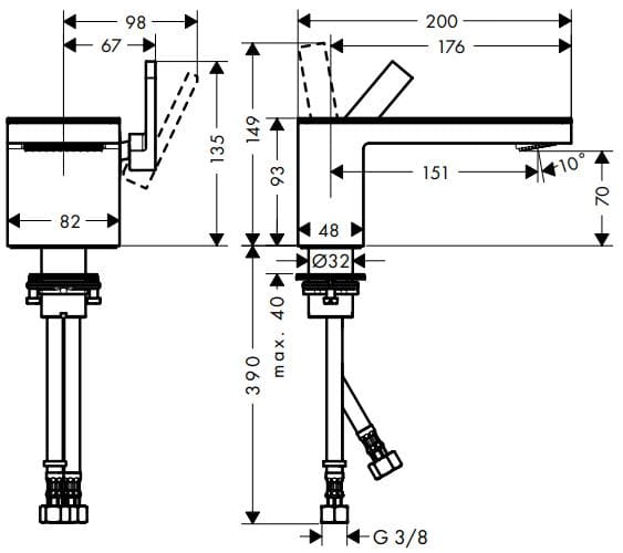 Bản vẽ vòi nước bồn rửa tay Axor 47012950