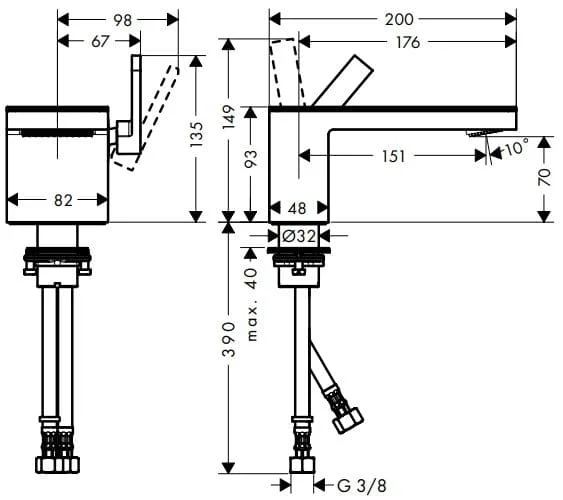 Bản vẽ vòi nước bồn rửa tay Axor 47012130