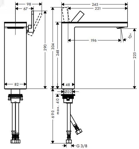 Bản vẽ vòi nước bồn rửa Axor 47022000