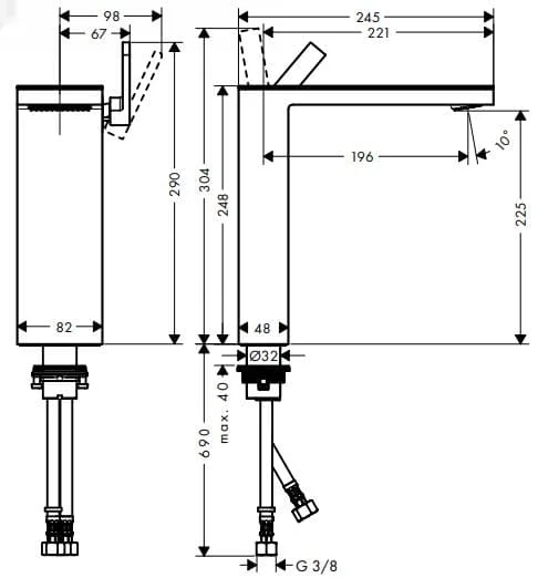 Bản vẽ vòi nước bồn rửa Axor 47022340